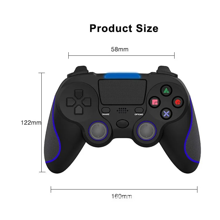 Wireless Controller for Playstation 4/Pro/Slim/PC Built-in Rechargeable 600mAh Battery Joystick with Double Vibration and TouchPad - Black