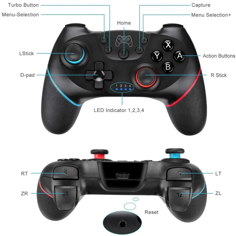 SW001+ Wireless Bluetooth Controller for Nintendo Switch Gamepad with Vibration, 6-Axis Motion Sensor - Black