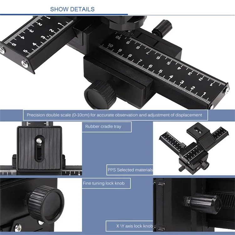 Two-Way Macro Frame Four-Dimensional Macro Tripod Head Fine-Tuning Long-Shaped Tripod Head for Macro Shooting