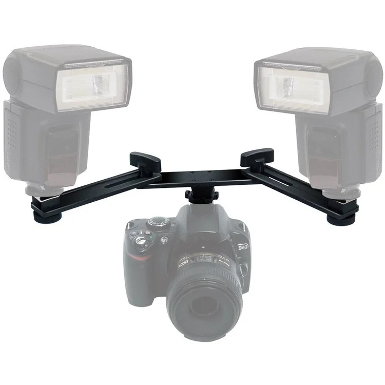 E019 Dual Hot Shoe Extension Bar Mount LED Fill Light / Flash Bracket Camera Accessories