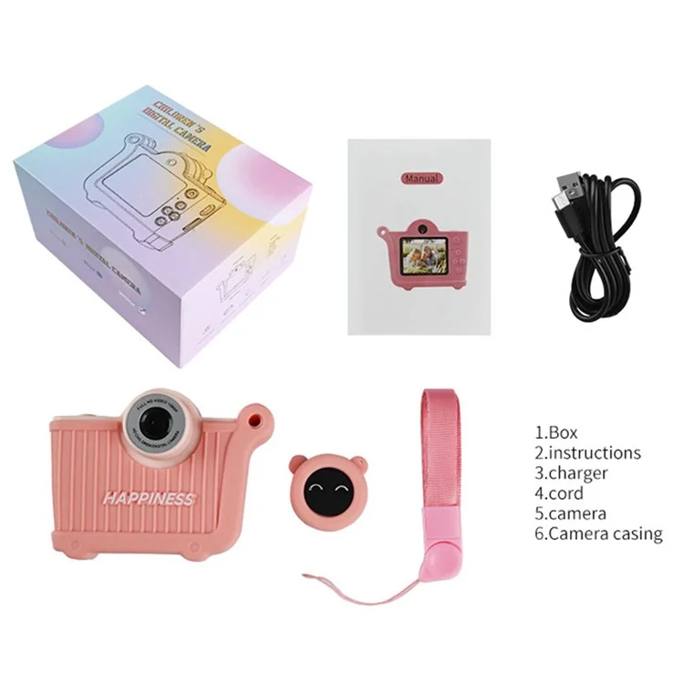 KDC-0026A 2.0 inch Screen Kids Camera Toy HD Dual Lens Camera Video Recorder, 32G TF Card+Card Reader - Pink