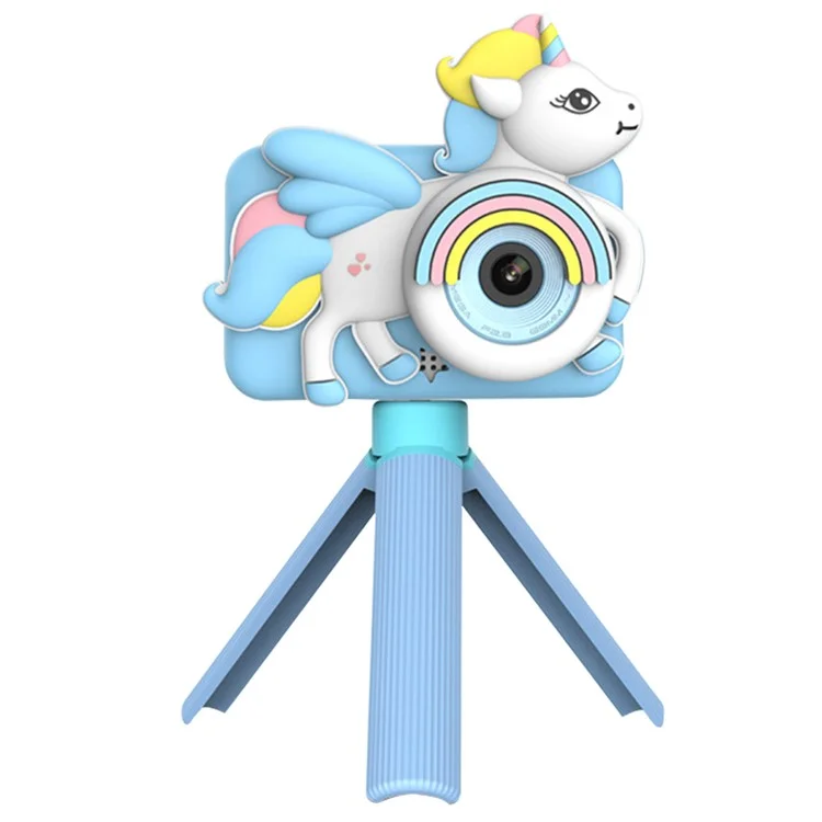 D32 Cartoon Design 2-inch Screen Children HD Dual Lens Camera with Tripod + 32G TF Card + Card Reader - Blue