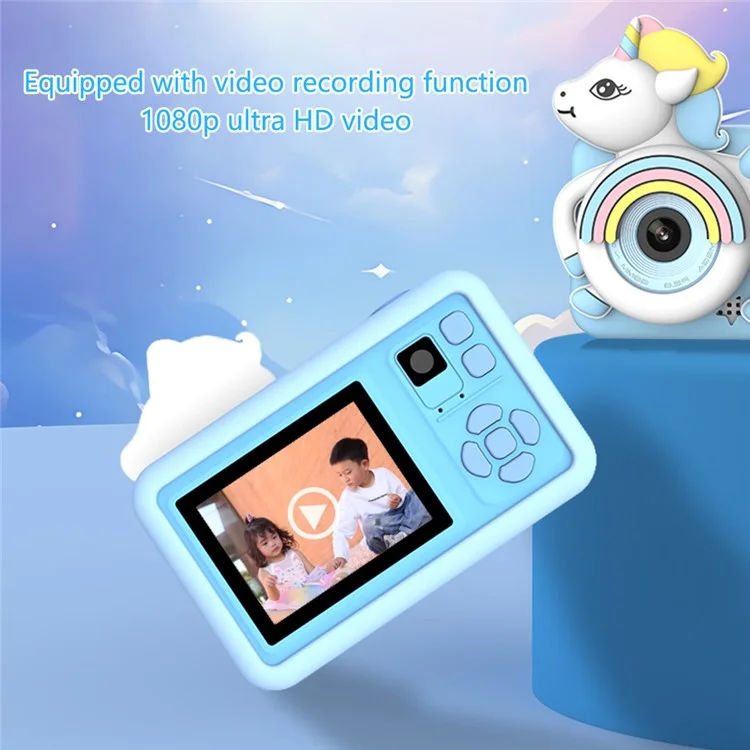 D32 Cartoon Design 2-inch Screen Children HD Dual Lens Camera with Tripod + 32G TF Card + Card Reader - Blue