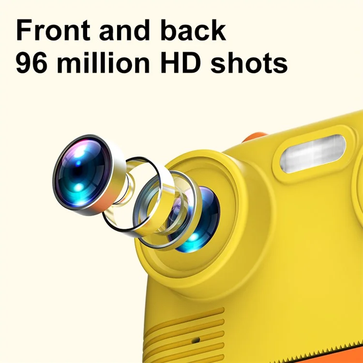 D8 Dual-Lens Children Video Camera Kid's Educational Toy Supporting 128GB Memory Card - Yellow