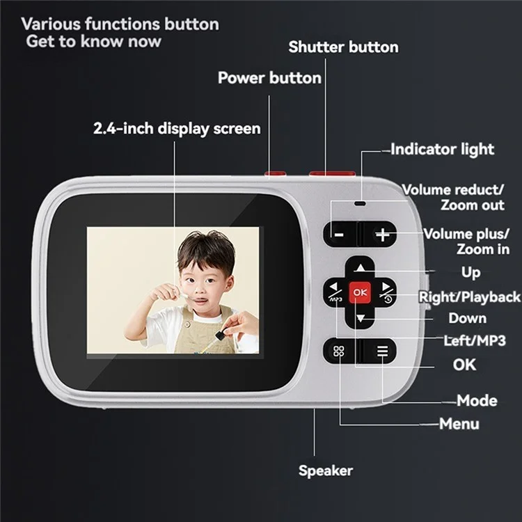 2.5K Digital Camera 72MP 16X Digital Zoom Autofocus Video Vlogging Camera with 2.4 inch Screen - Silver