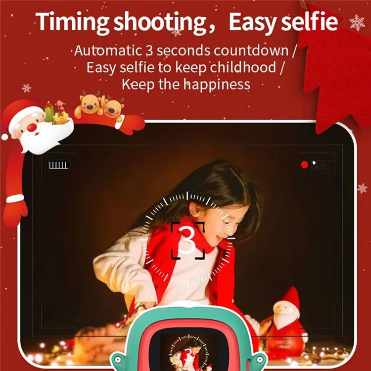 Christmas Style 2.0-inch Screen Children HD Digital Camera Instant Photo Printer with 32G TF Card + Card Reader