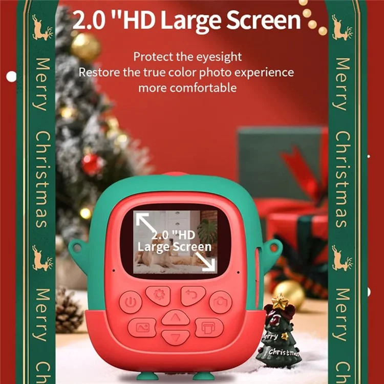 Christmas Style 2.0-inch Screen Children HD Digital Camera Instant Photo Printer with 32G TF Card + Card Reader