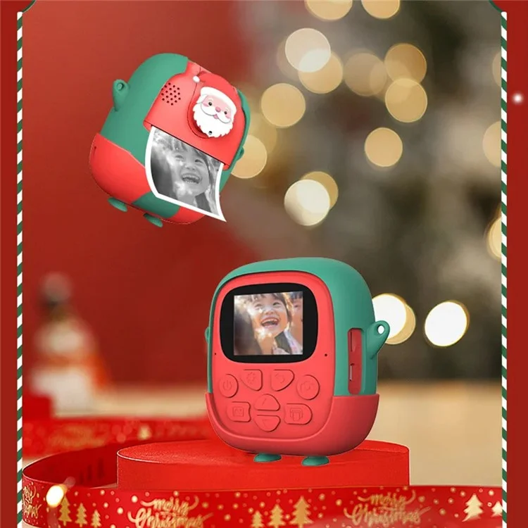 Christmas Style 2.0-inch Screen Children HD Digital Camera Instant Photo Printer with 32G TF Card + Card Reader