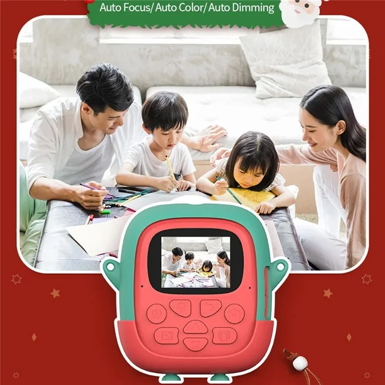 Christmas Style 2.0-inch Screen Children HD Digital Camera Instant Photo Printer with 32G TF Card + Card Reader