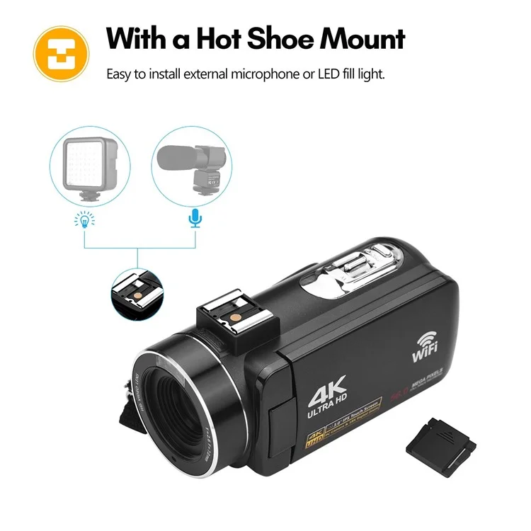 4K Digital Video Camera 3.0 Inch IPS Touch Screen WiFi Camcorder Portable DV Recorder 56MP 18X Digital Zoom Support Face Detection IR Night Vision with 2 Batteries + Remote Control + Carry Bag + External Microphone + 0.39X Wide Angle Lens